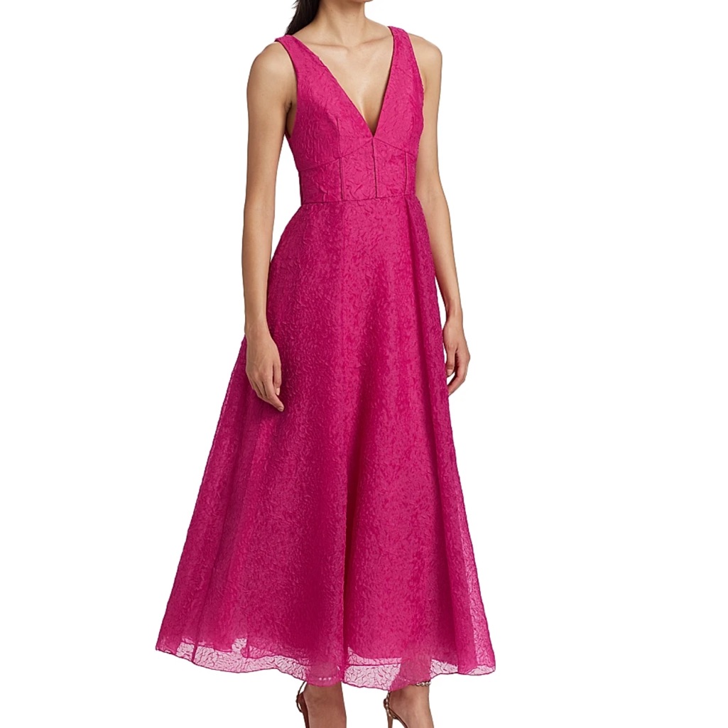 Ml Monique Lhuillier Giselle Organza Corset Cocktail Dress Size 4 In Cerise Pink